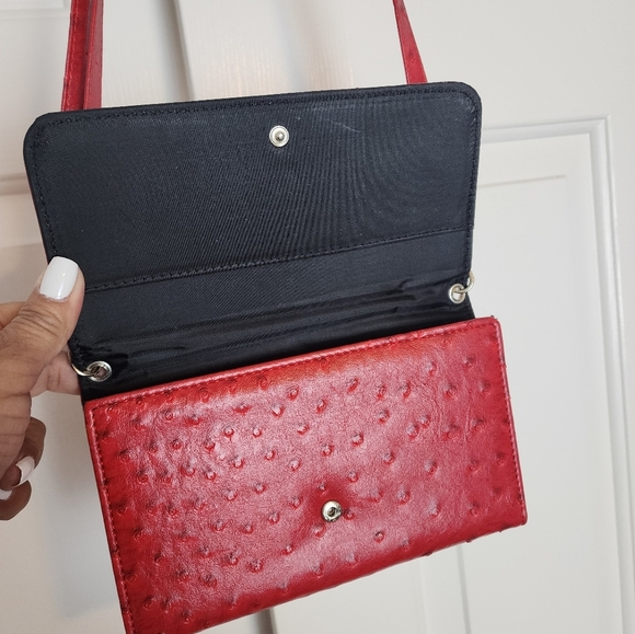 Red Faux Ostrich Women's Crossbody Bag - Picture 3 of 6